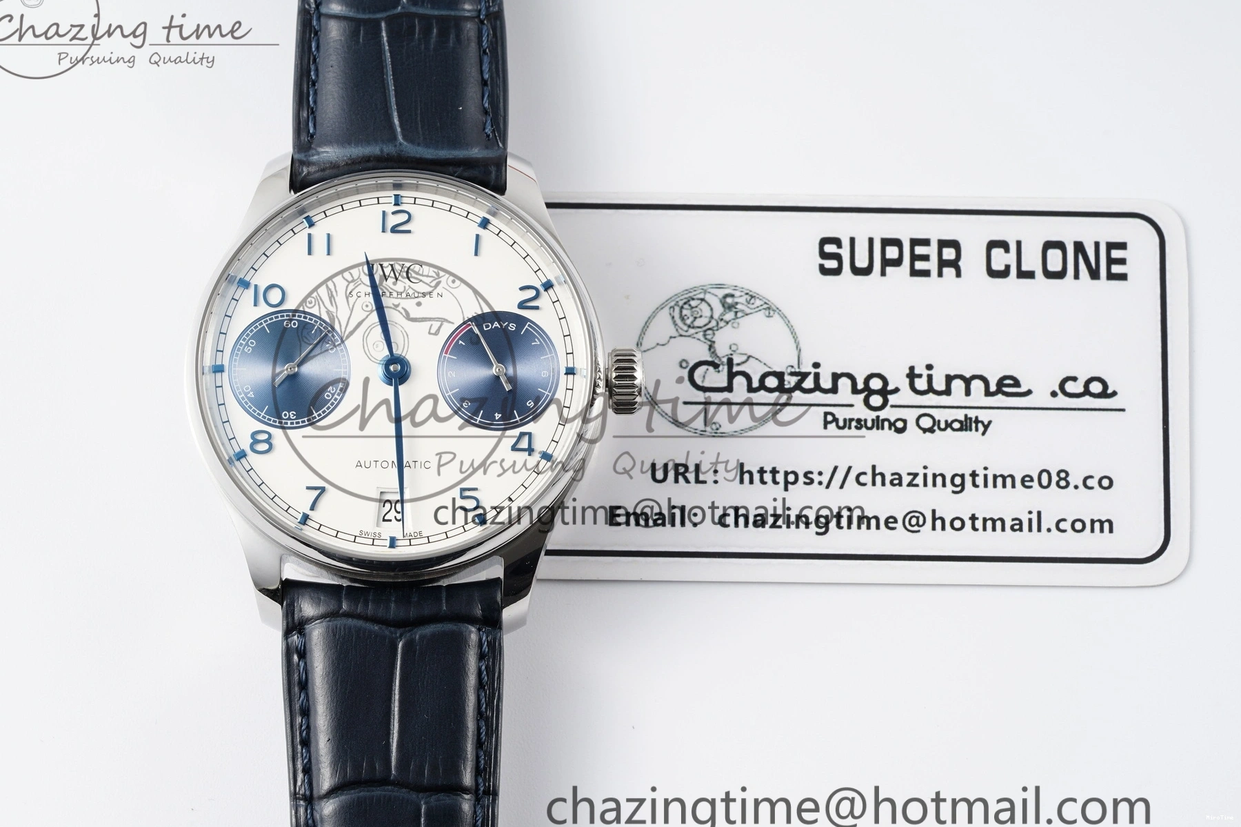 MIROTIME 0413 ZeroBulk Portuguese Real PR IW500715 SS AZF 1:1 Best Edition White Blue Dial on Blue Leather Strap A 7034